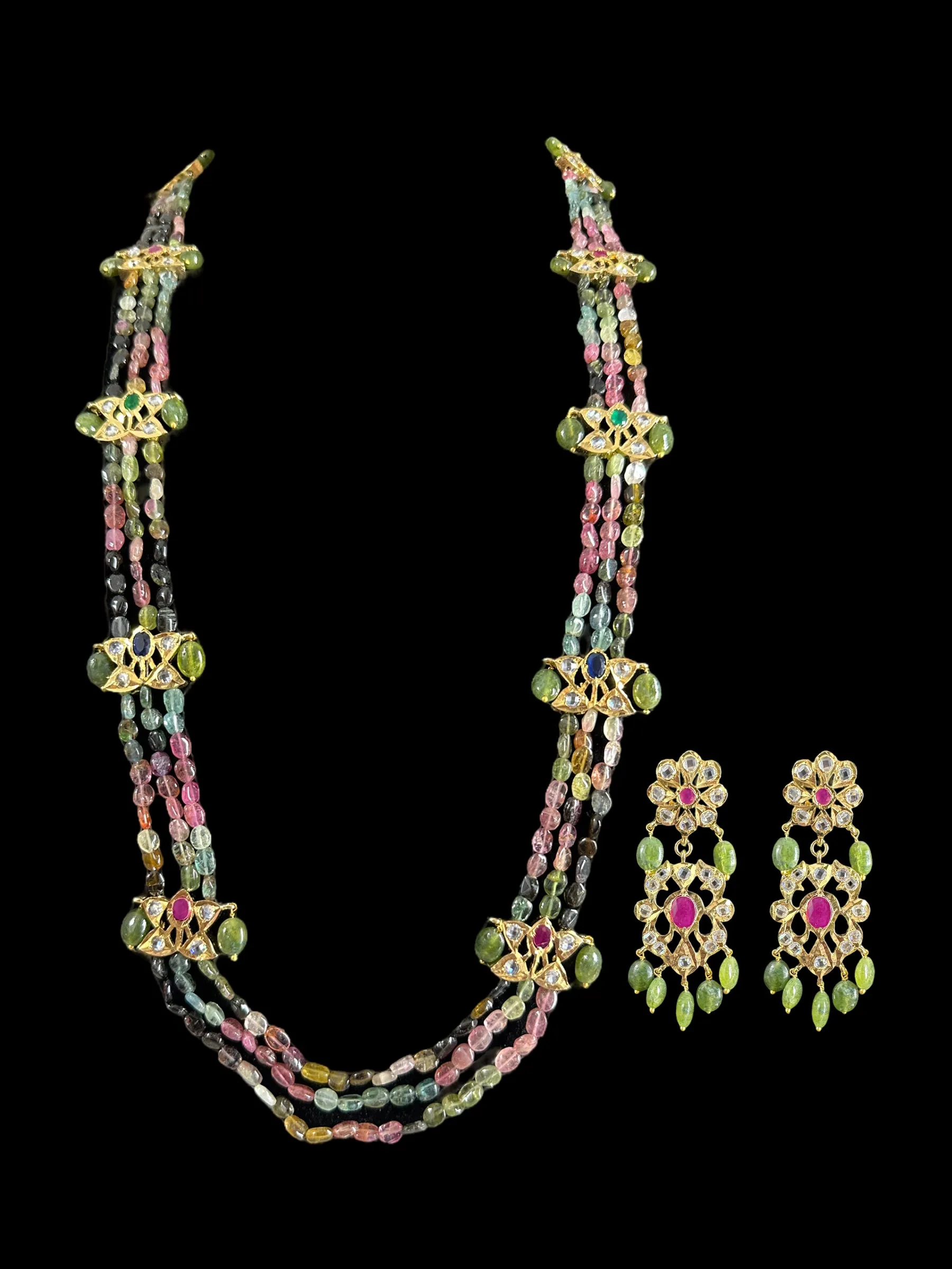 DLN62 Tourmaline beads Rani haar with earrings ( READY TO SHIP )