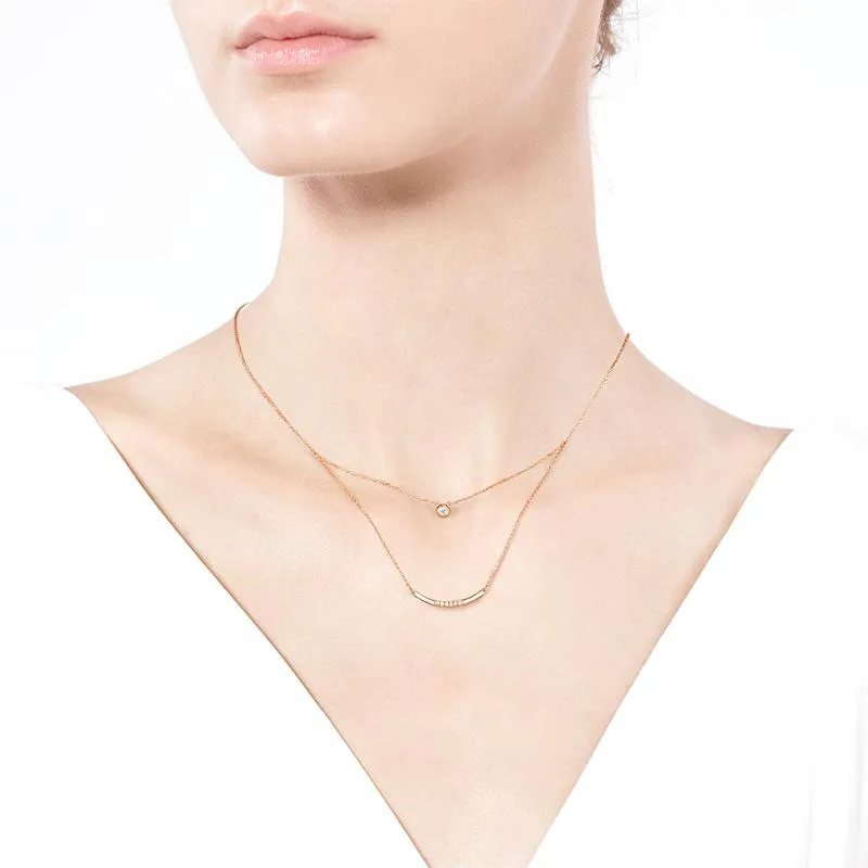FANCIME Double Chain Minimalist Diamond 14k Yellow Gold Necklace