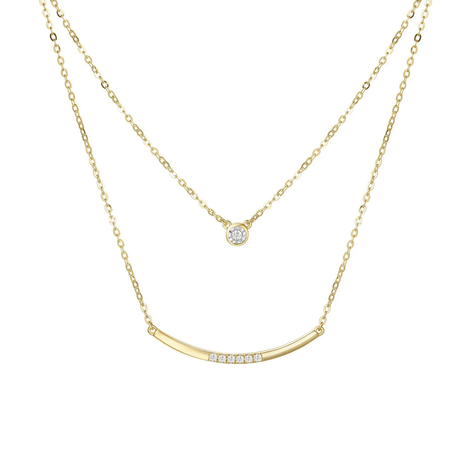 FANCIME Double Chain Minimalist Diamond 14k Yellow Gold Necklace
