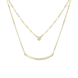 FANCIME Double Chain Minimalist Diamond 14k Yellow Gold Necklace