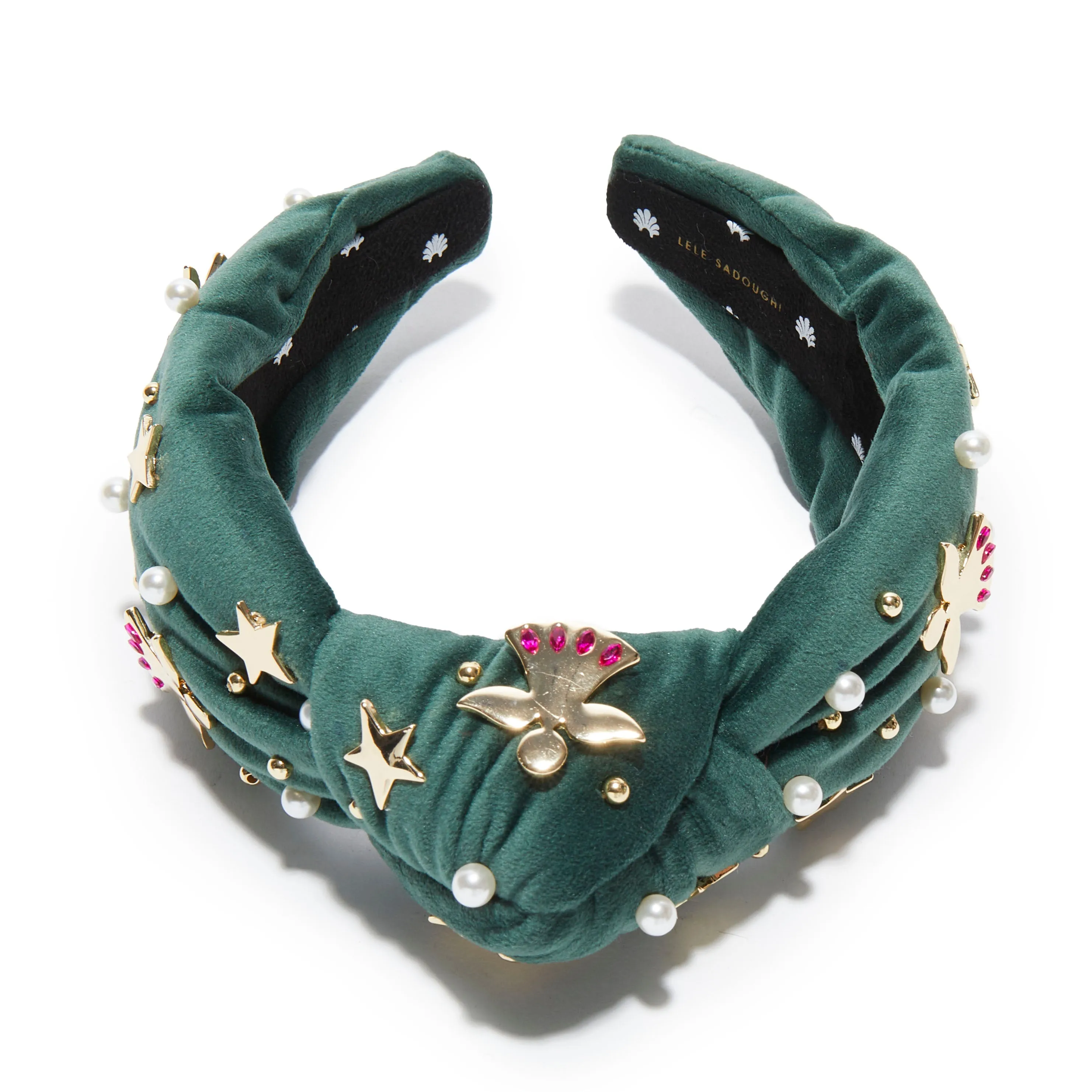 FOREST GREEN ANGEL BELL EMBELLISHED KNOTTED HEADBAND