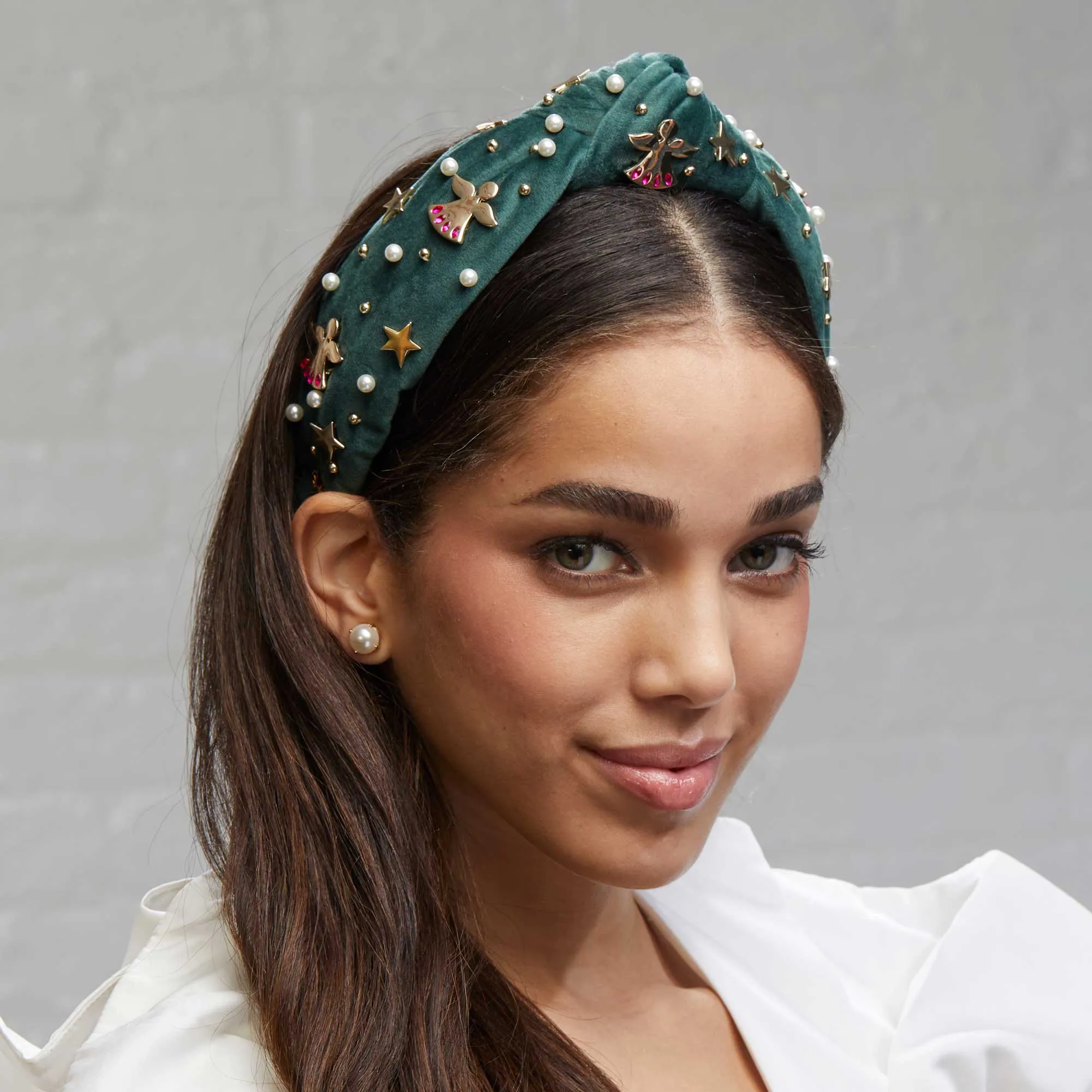 FOREST GREEN ANGEL BELL EMBELLISHED KNOTTED HEADBAND