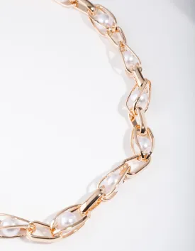 Gold Caged Pearl Chain Necklace