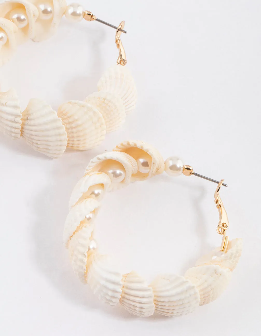Gold Nestled Pearl Hoop Earrings