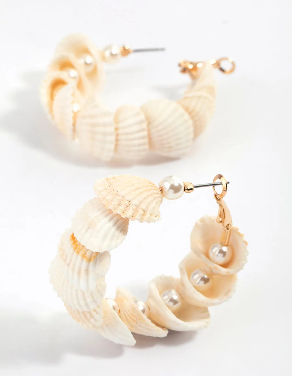 Gold Nestled Pearl Hoop Earrings