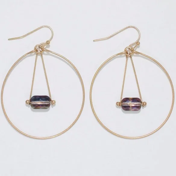 Gold Wire Hoop w/ Crystal Earrings