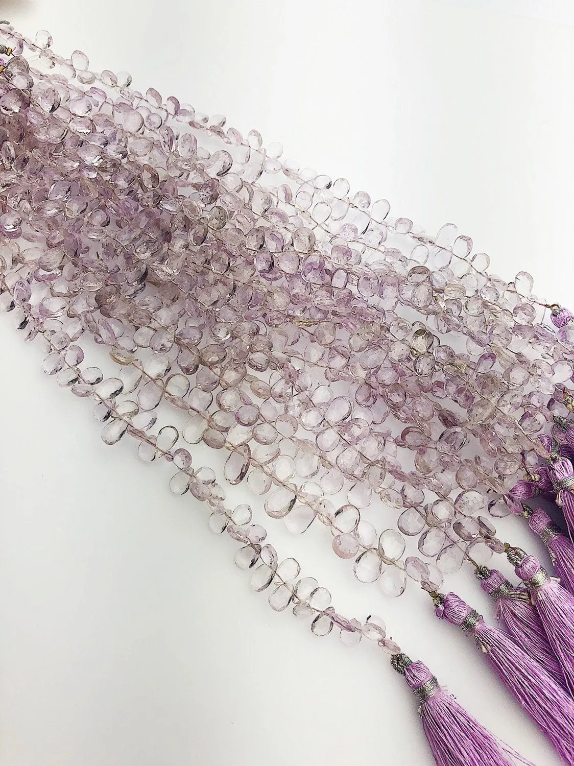 HALF OFF SALE - Pink Amethyst Flat Faceted Drop Gemstone Beads, Full Strand, Semi Precious Gemstone, 8"