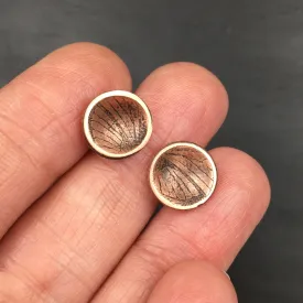 Handmade Copper & Sterling Silver Stud Earrings with Moth Insect Wing Patterns