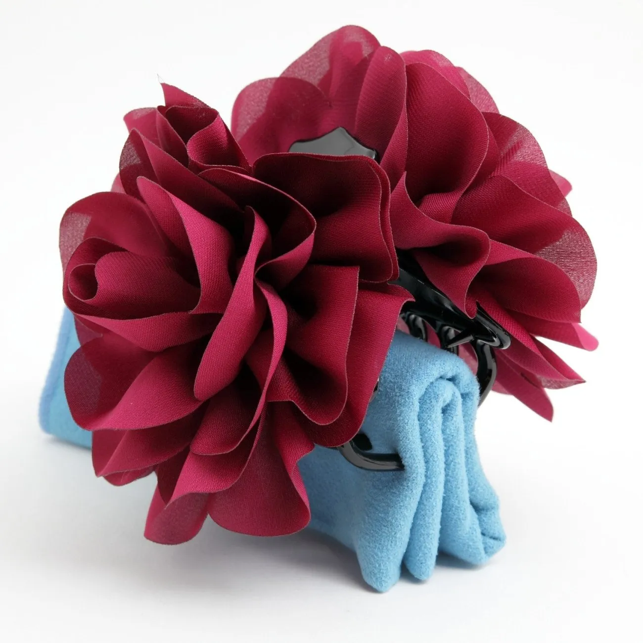 Handmade Dahlia Chiffon Fabric Twin Flower  Hair Jaw Claw Clip Accessories