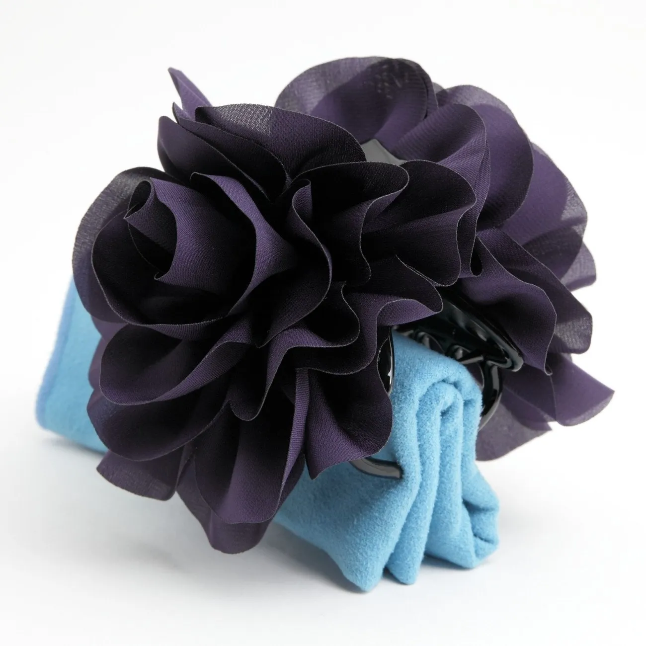 Handmade Dahlia Chiffon Fabric Twin Flower  Hair Jaw Claw Clip Accessories