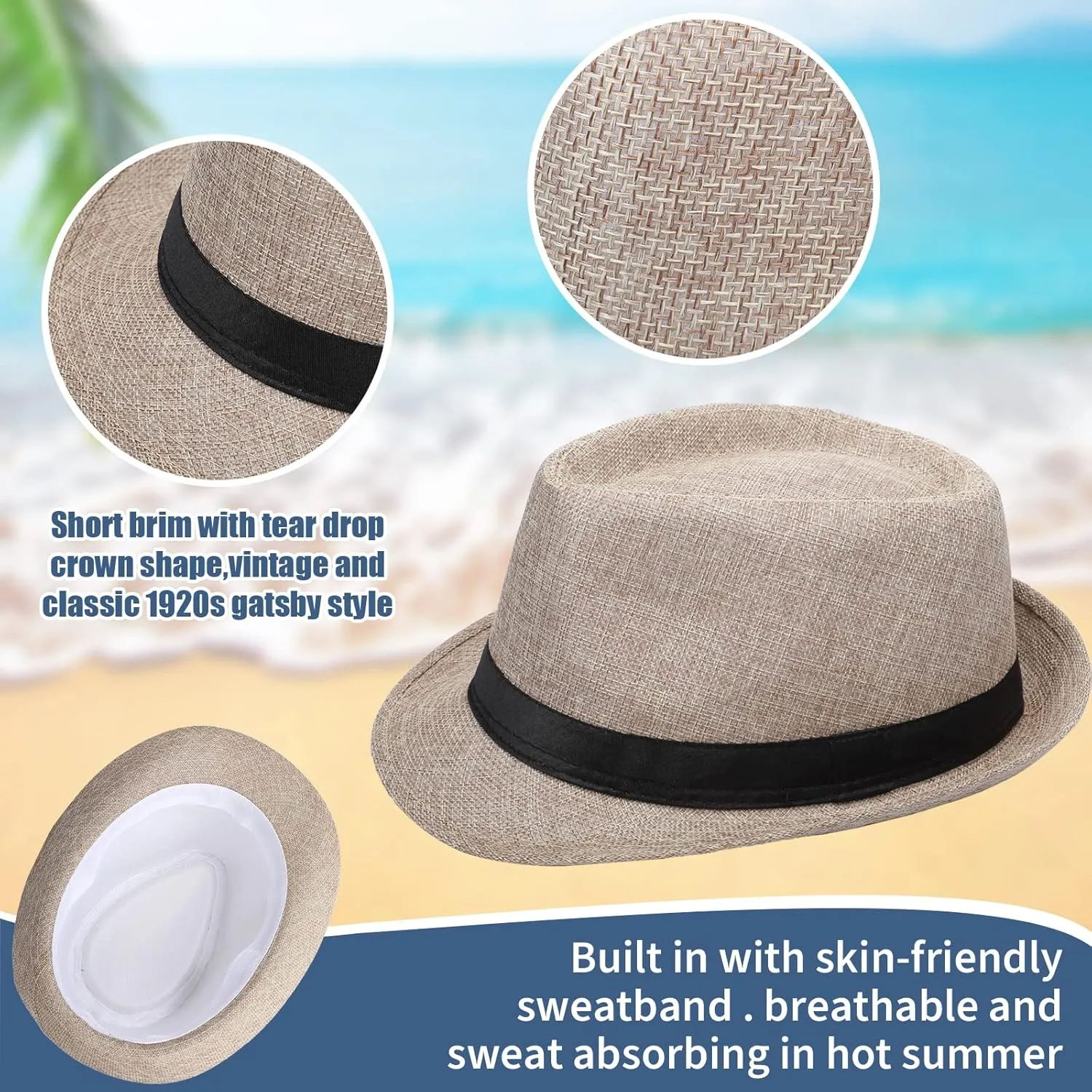 Haysandy 10 Pack 1920s Fedora Hats for Men Short Brim Sun Panama Hats for Men Women Party Costume