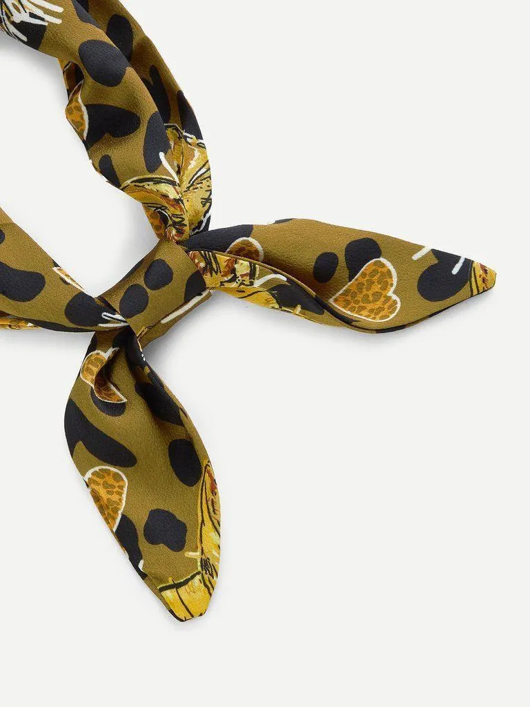 Heart & Cat Print Twilly Scarf