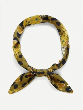 Heart & Cat Print Twilly Scarf