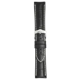 Hirsch Watch Modena 22mm Long Black Leather Strap