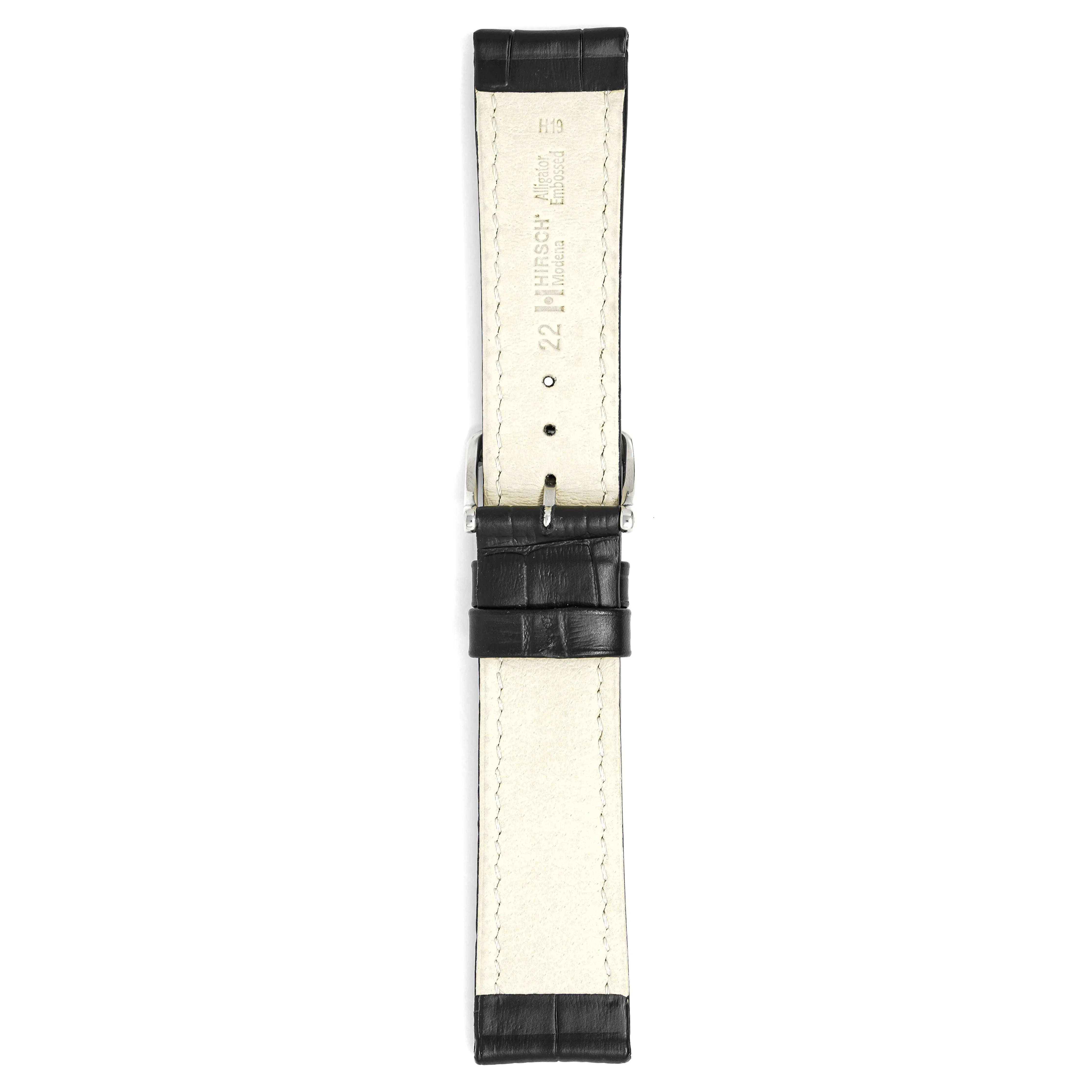 Hirsch Watch Modena 22mm Long Black Leather Strap
