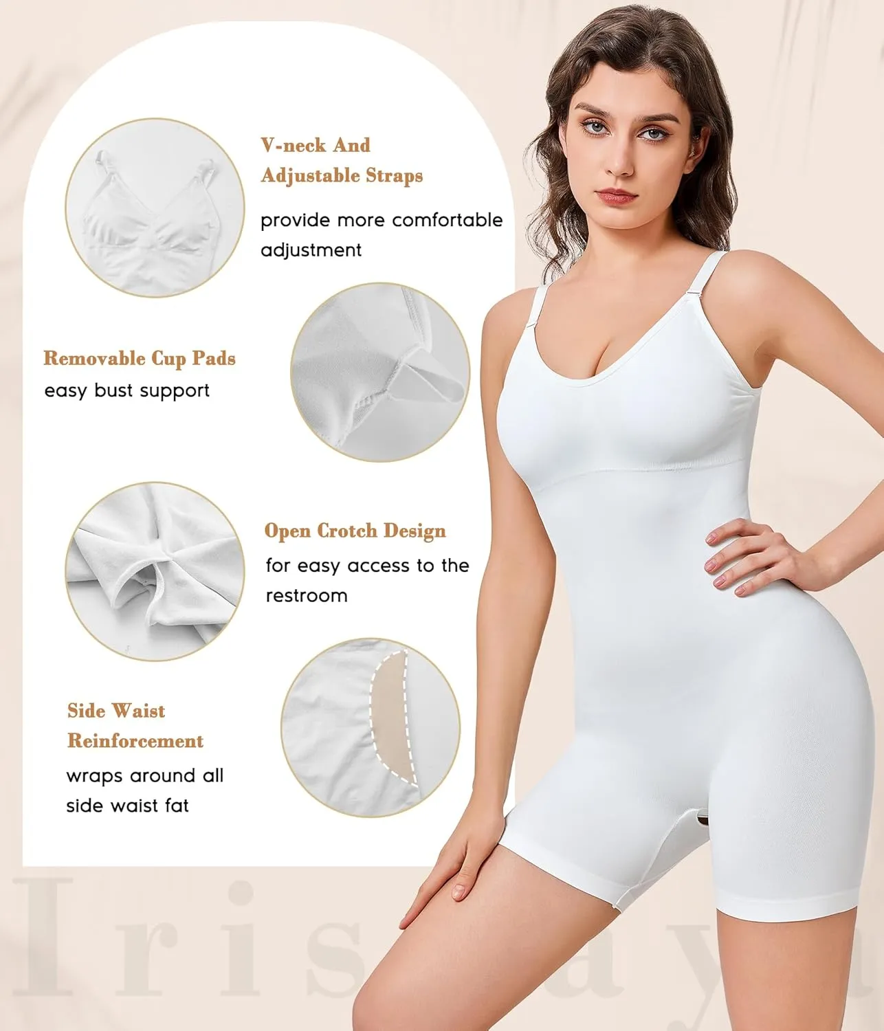 Irisnaya waist trainer shapewear for women seameless Tummy control Bodysuits with Built in Bra Full Body Shaper