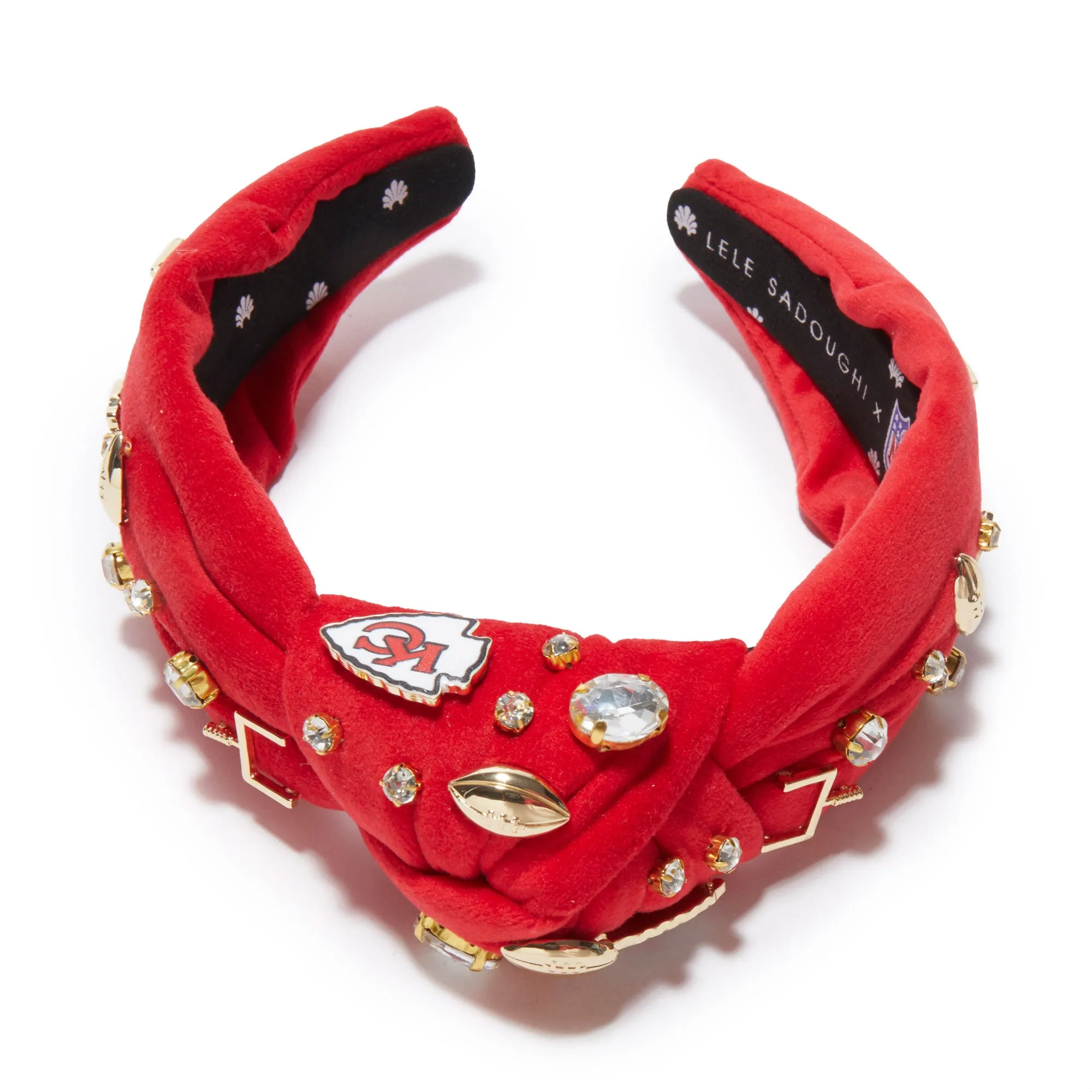 KANSAS CITY CHIEFS LELE SADOUGHI X NFL RED EMBELLISHED KNOTTED HEADBAND