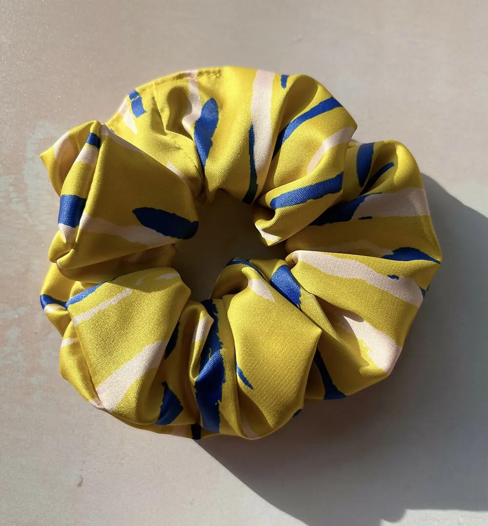 Large Citron Abstract Print Satin Eco Scrunchie