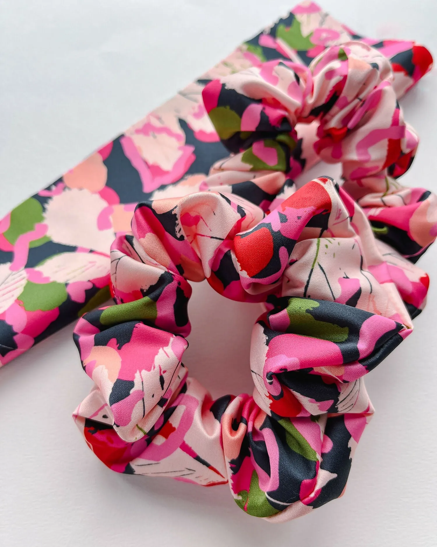 Large Hot Pink Abstract Print Satin Eco Scrunchie