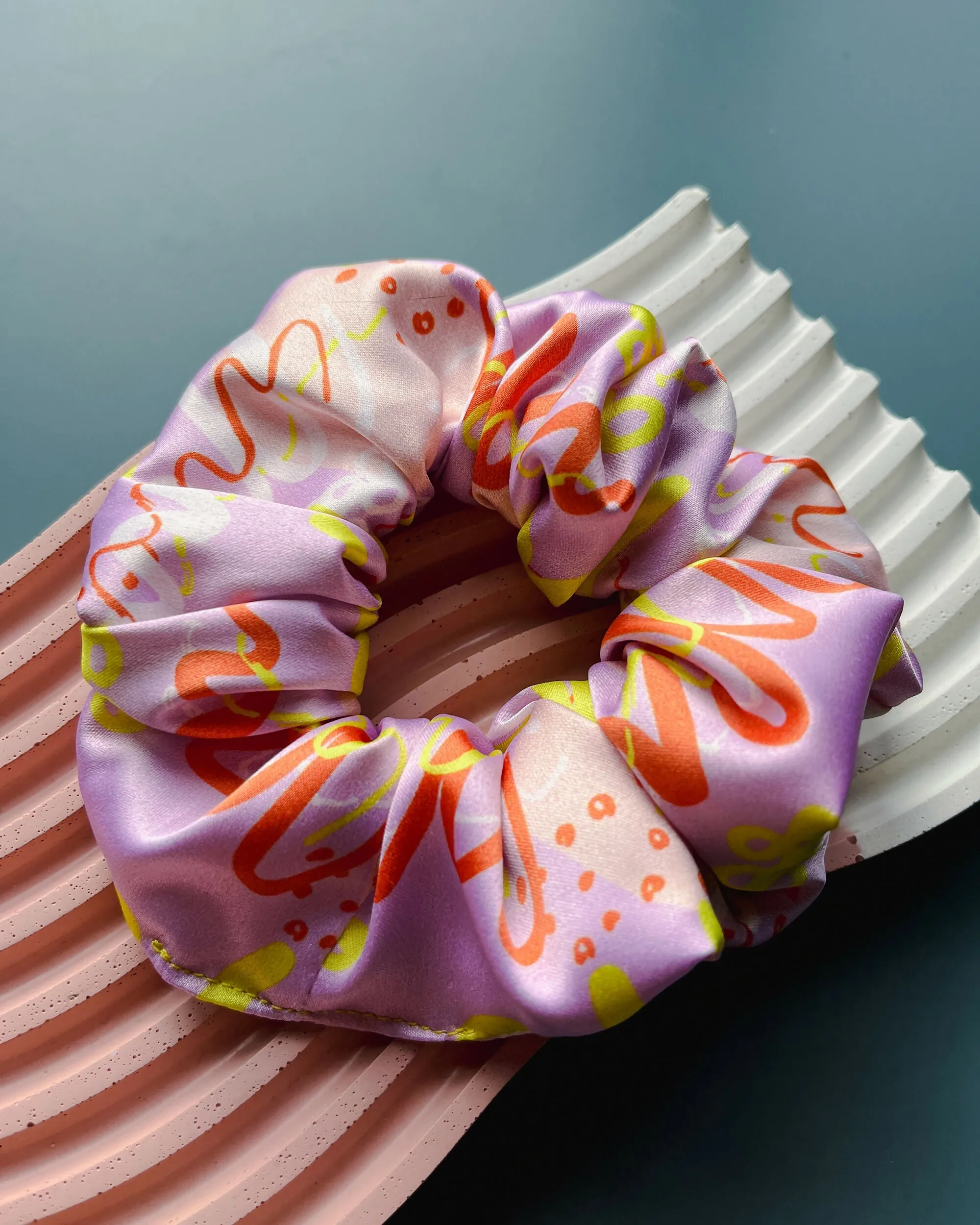 Large Lilac Abstract Print Satin Eco Scrunchie