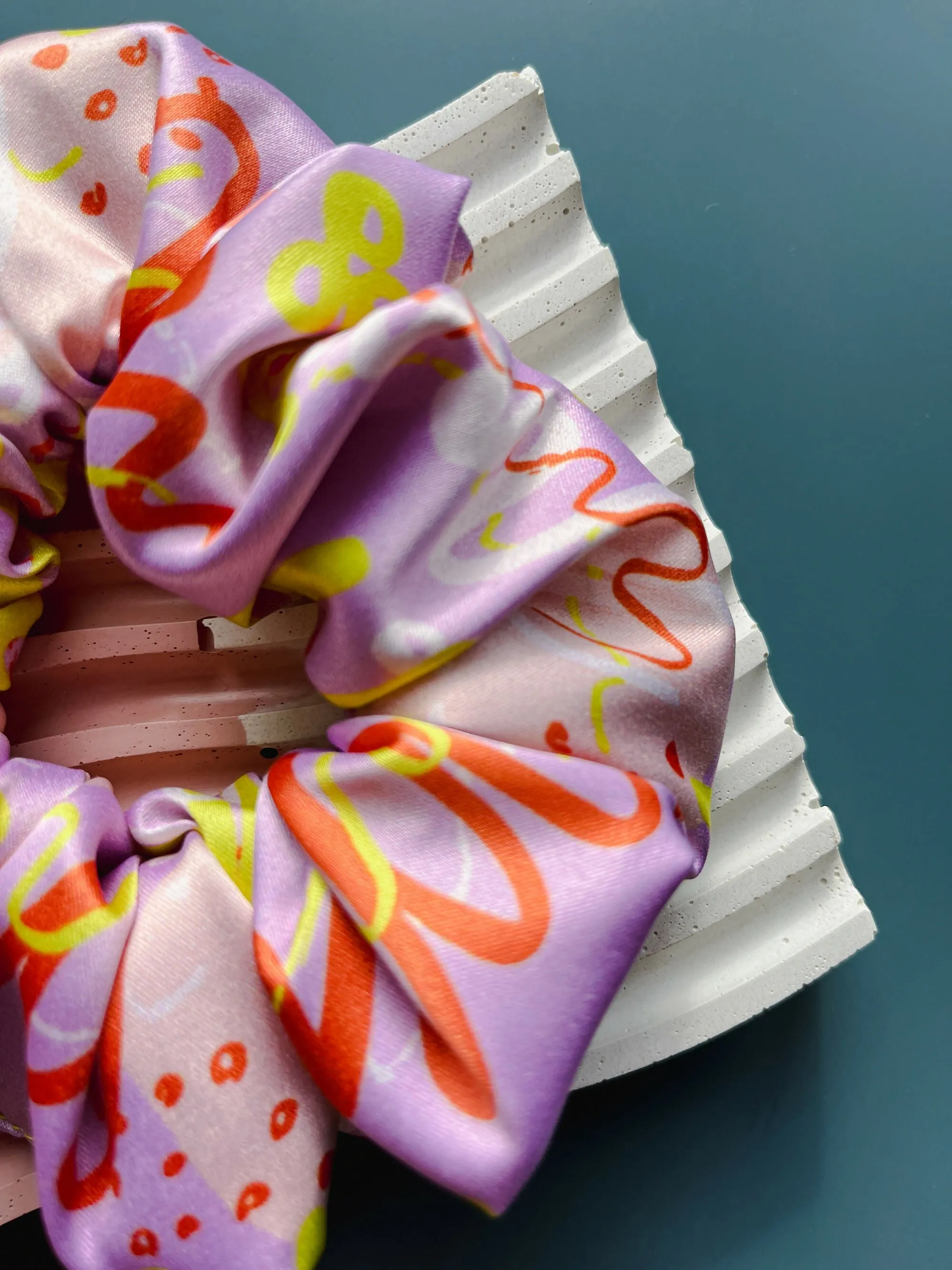 Large Lilac Abstract Print Satin Eco Scrunchie