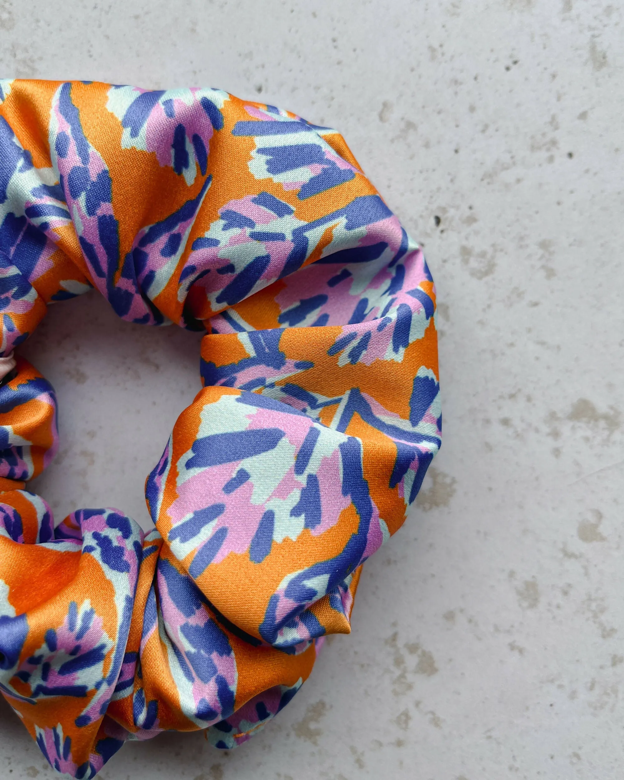 Large Orange Botanical Print Satin Eco Scrunchie