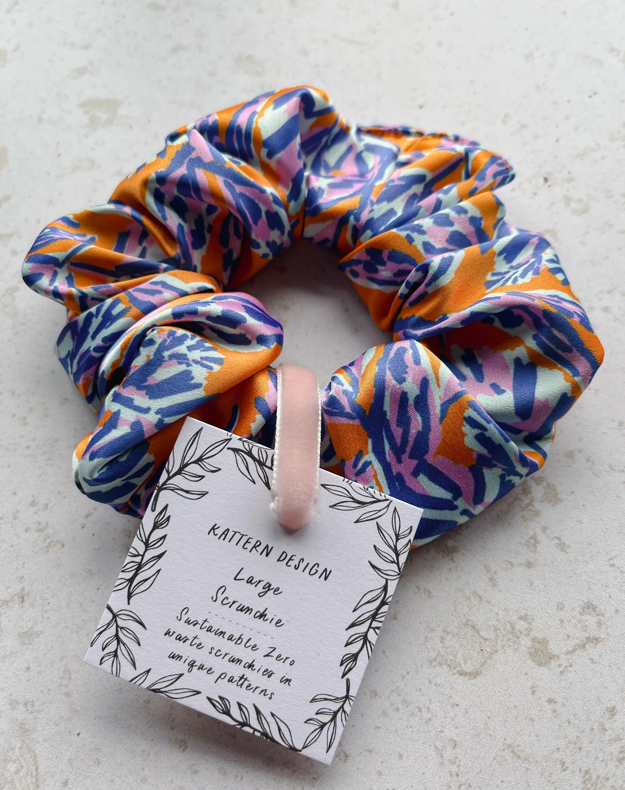Large Orange Botanical Print Satin Eco Scrunchie