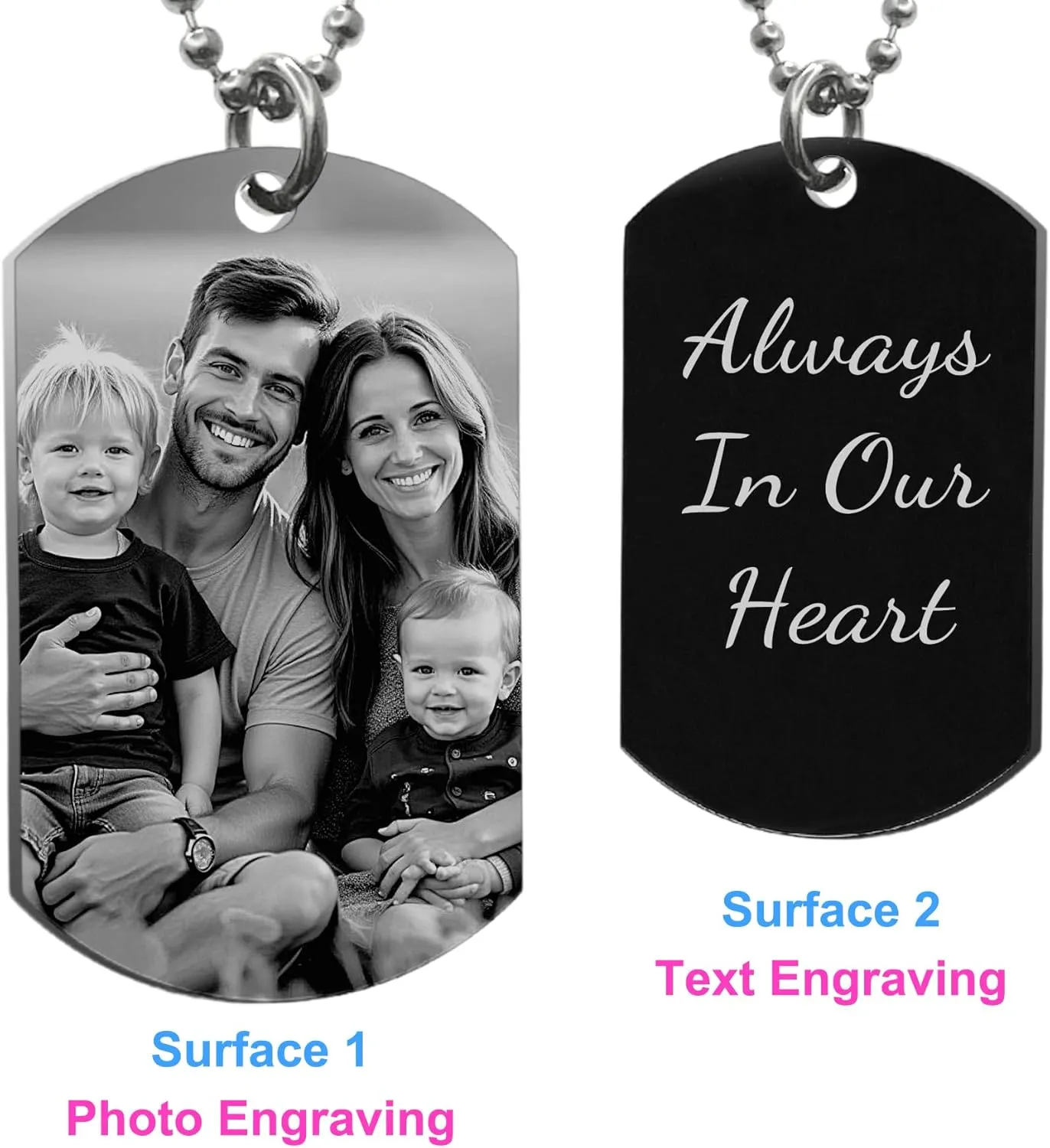 Laser Engraved Photo Pendant/Custom Full Color Printing Personalized Love Note Message Stainless Steel Ball Chain Necklace 24" Handmade