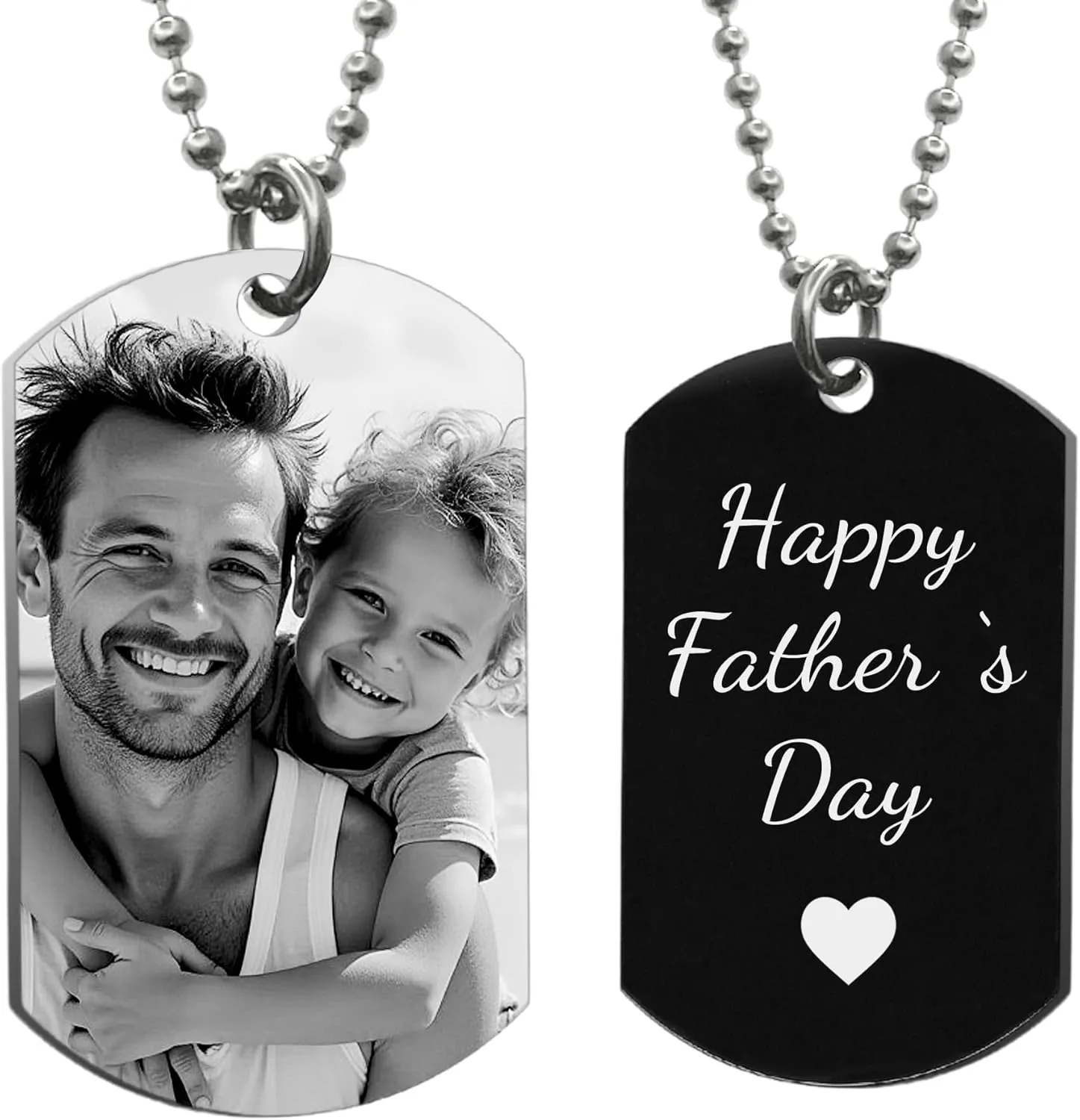 Laser Engraved Photo Pendant/Custom Full Color Printing Personalized Love Note Message Stainless Steel Ball Chain Necklace 24" Handmade