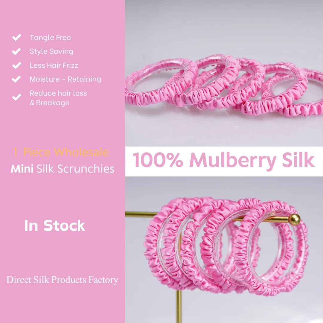 Light Rose Pink silk scrunchies mini