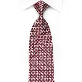 Louis Quatorze Men's Crystal Silk Necktie Silver Geometric On Burgundy With Silver Sparkles
