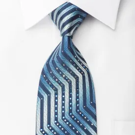 Louis Quatorze Swarovski Rhinestone Silk Necktie Chevron On Blue With Sparkles