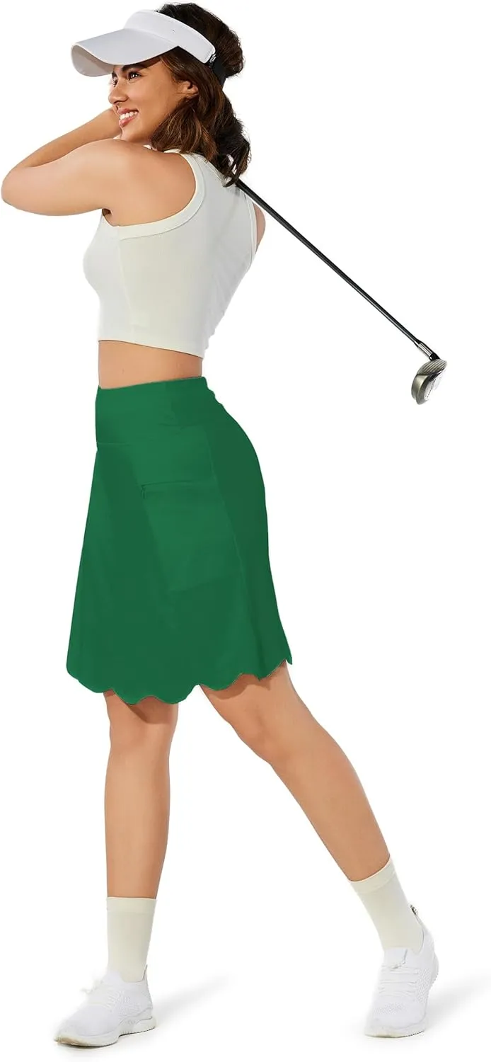 M MOTEEPI 20" Scalloped Hem Golf Skirts for Women with Zipper Pockets Womens Skort Tummy Control