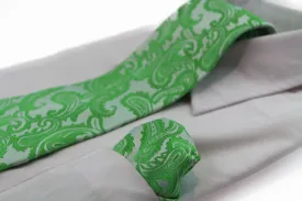 Mens Lime Green Paisley Patterned Neck Tie & Matching Pocket Square Set