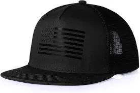 Men's Oversize XXL American Flag Flat Brim Cap - 3D Embossed Logo Mesh Snapback Hat - Adjustable Flat Bill Hats