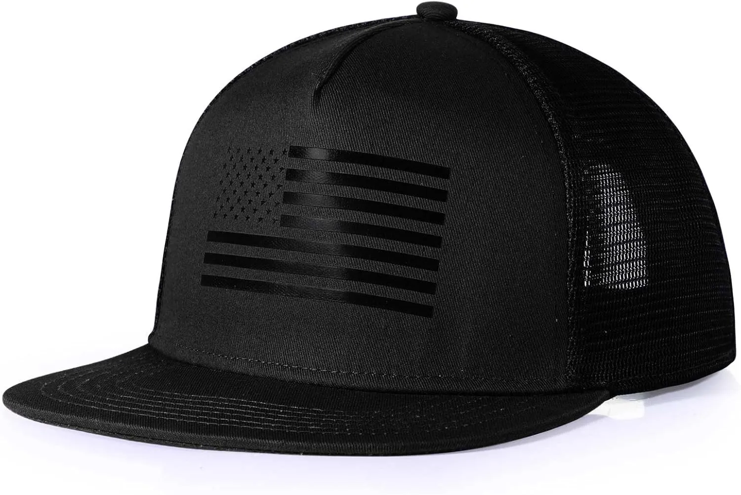 Men's Oversize XXL American Flag Flat Brim Cap - 3D Embossed Logo Mesh Snapback Hat - Adjustable Flat Bill Hats