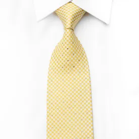 Metro City Men's Crystal Silk Necktie Yellow Checkered With Silver Sparkles