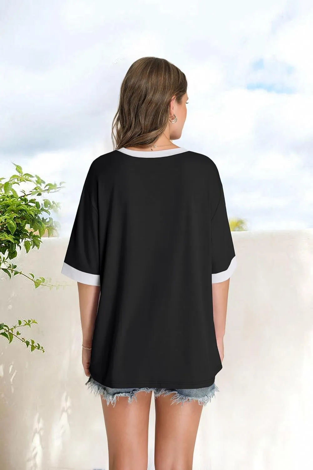 OFEEFAN Summer Tops for Women 2025 Short Sleeve Shirts Dressy Casual Crew Neck Tshirts Fashion