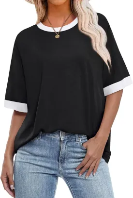 OFEEFAN Summer Tops for Women 2025 Short Sleeve Shirts Dressy Casual Crew Neck Tshirts Fashion