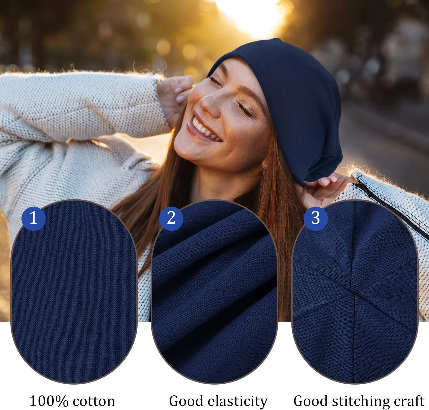 Outus 4 Pieces Thin Knit Slouchy Cap Beanies Hat Unisex Hip-Hop Sleep Cap Dwarf Hat