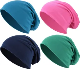 Outus 4 Pieces Thin Knit Slouchy Cap Beanies Hat Unisex Hip-Hop Sleep Cap Dwarf Hat