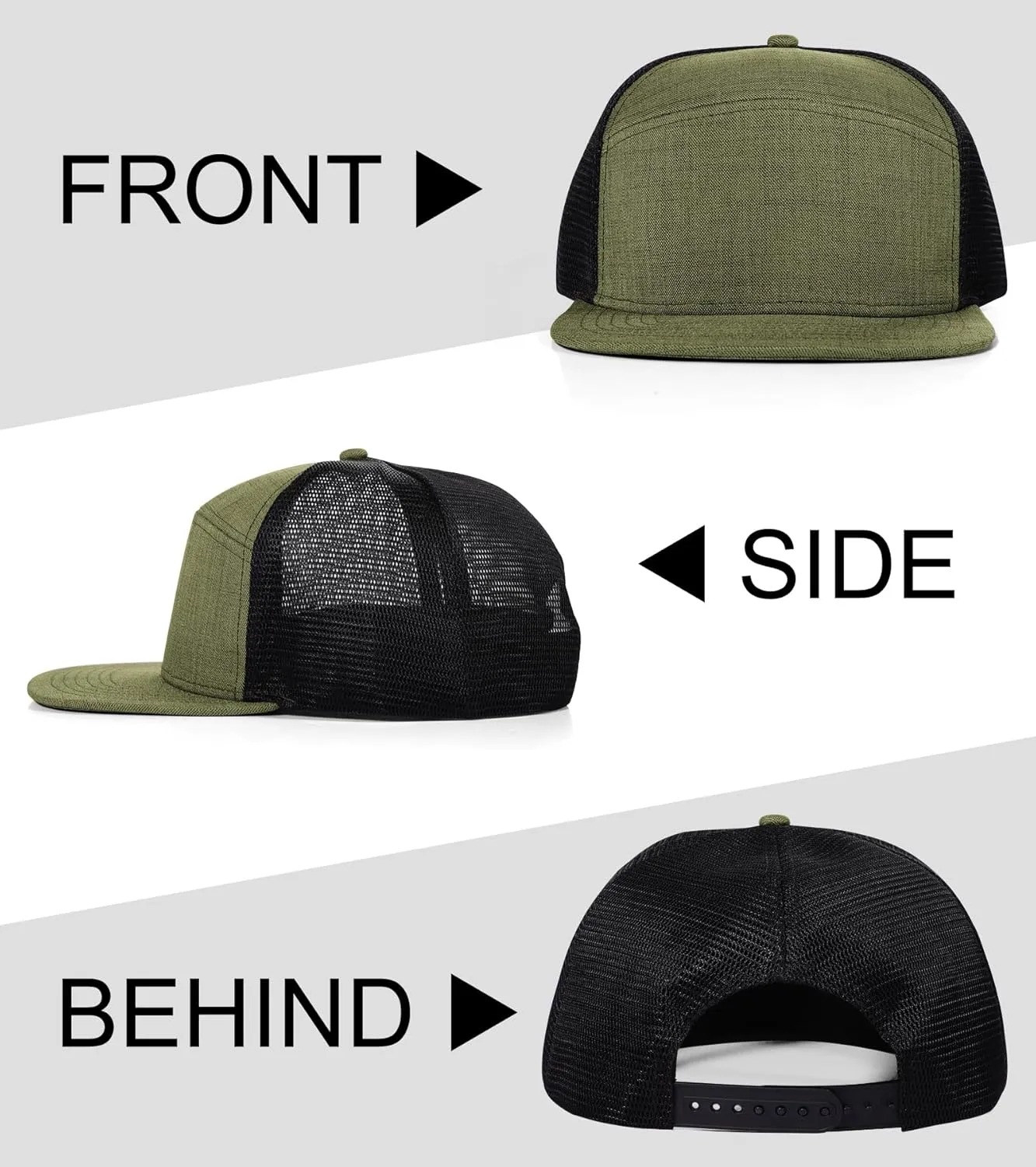 Oversize XXL Blank Flatbill Mesh Snapback Cap Extra Large 6 Panel Camper Style Hat for Men Big Head 23.6"-25.6"