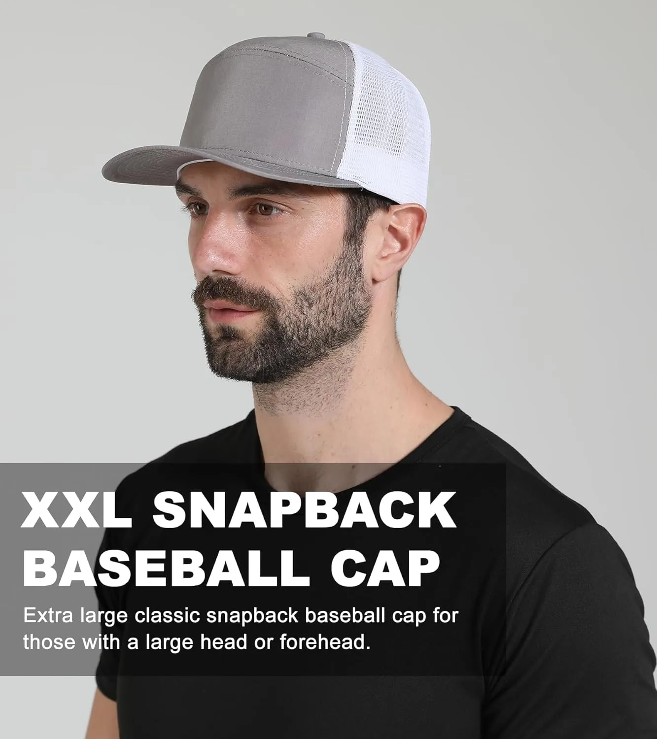 Oversize XXL Blank Flatbill Mesh Snapback Cap Extra Large 6 Panel Camper Style Hat for Men Big Head 23.6"-25.6"