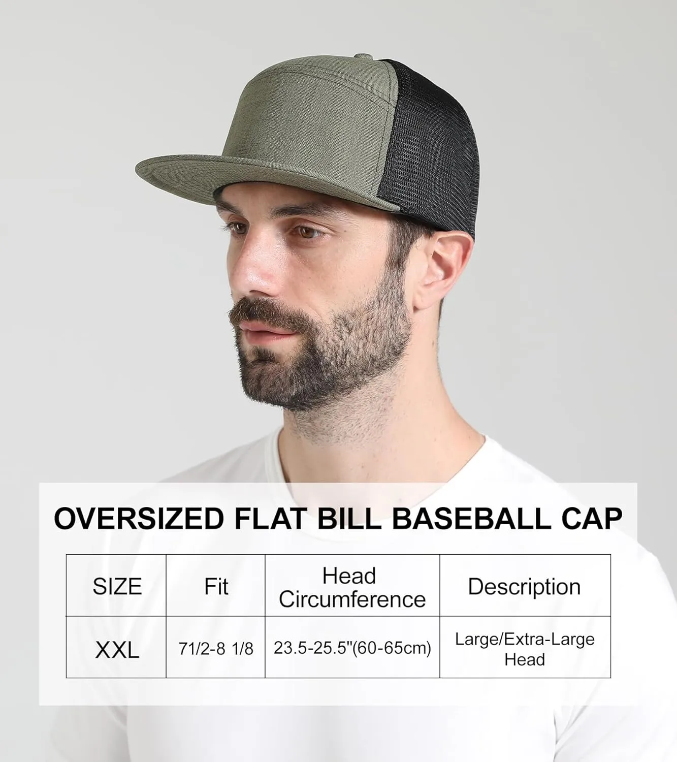 Oversize XXL Blank Flatbill Mesh Snapback Cap Extra Large 6 Panel Camper Style Hat for Men Big Head 23.6"-25.6"