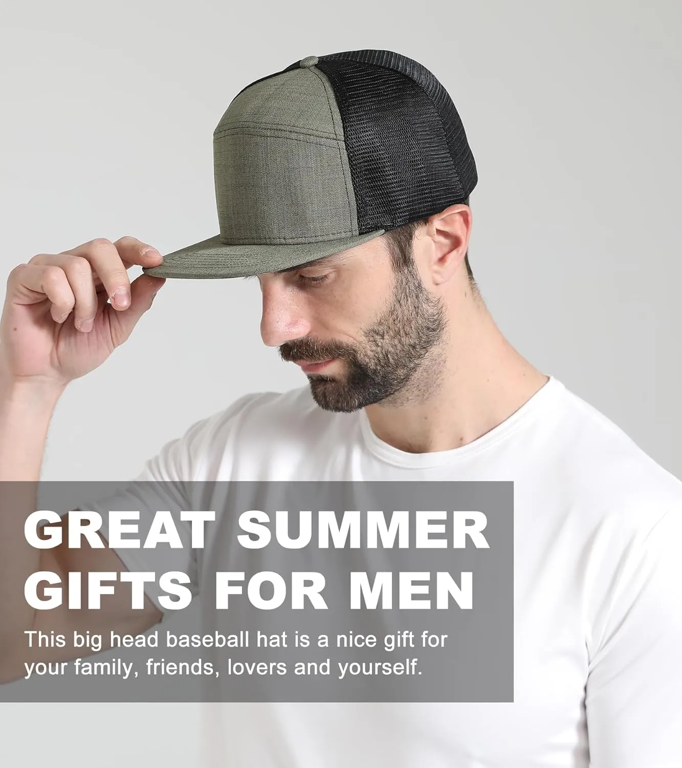 Oversize XXL Blank Flatbill Mesh Snapback Cap Extra Large 6 Panel Camper Style Hat for Men Big Head 23.6"-25.6"
