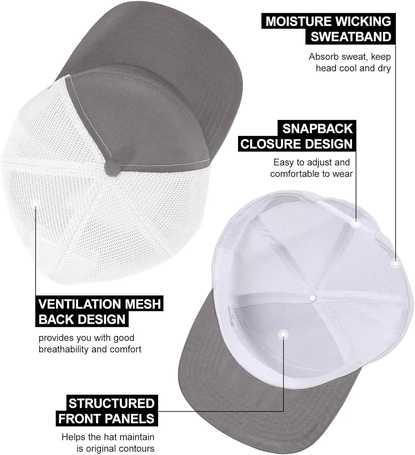 Oversize XXL Blank Flatbill Mesh Snapback Cap Extra Large 6 Panel Camper Style Hat for Men Big Head 23.6"-25.6"