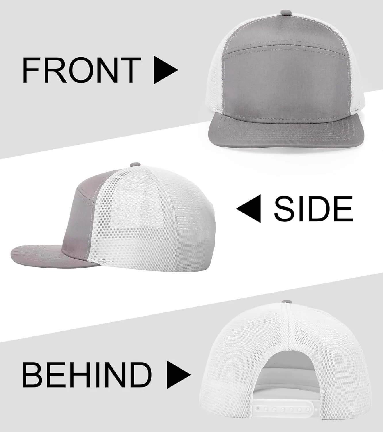 Oversize XXL Blank Flatbill Mesh Snapback Cap Extra Large 6 Panel Camper Style Hat for Men Big Head 23.6"-25.6"