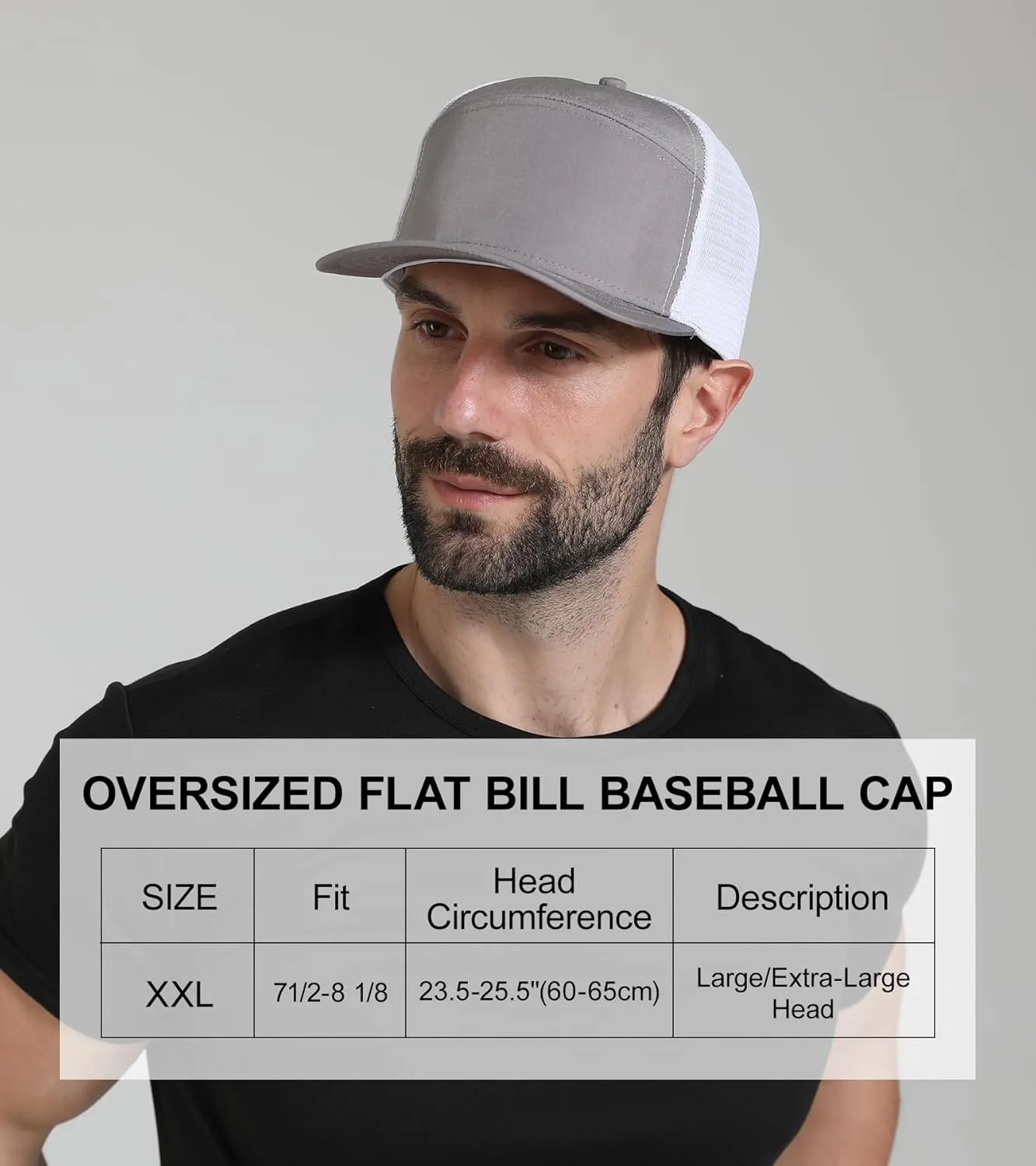 Oversize XXL Blank Flatbill Mesh Snapback Cap Extra Large 6 Panel Camper Style Hat for Men Big Head 23.6"-25.6"