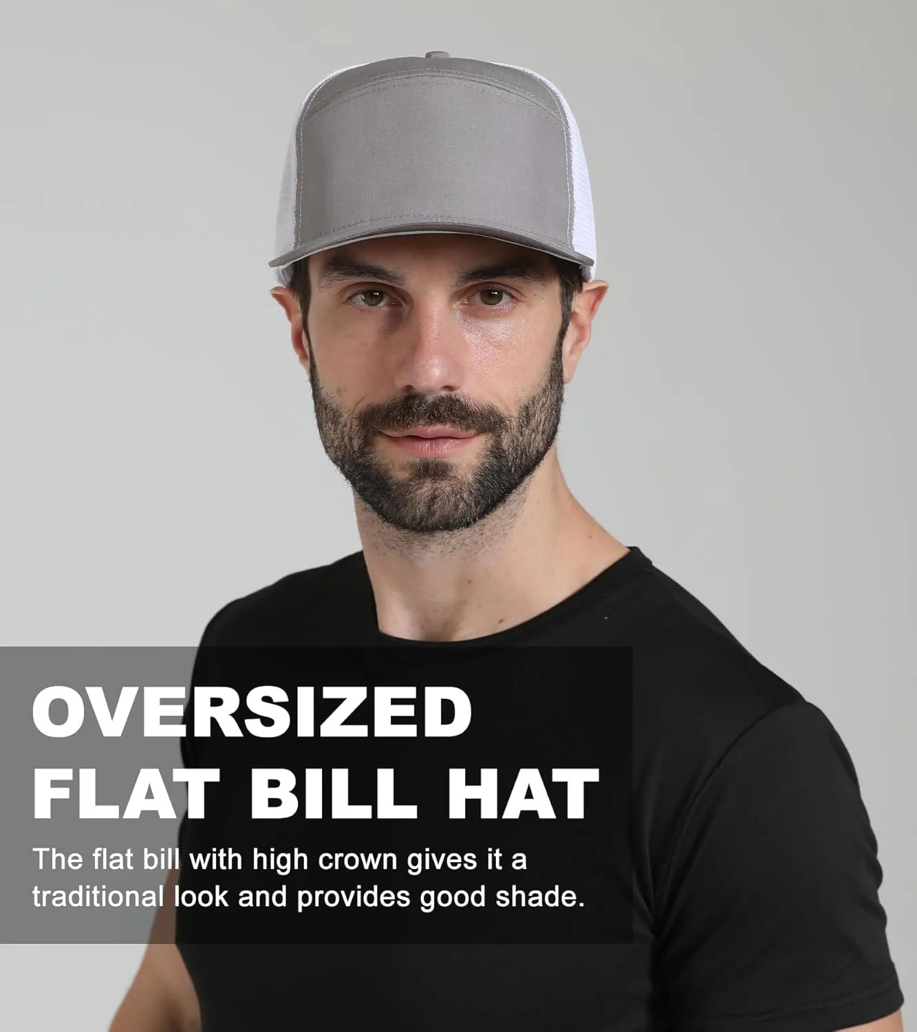 Oversize XXL Blank Flatbill Mesh Snapback Cap Extra Large 6 Panel Camper Style Hat for Men Big Head 23.6"-25.6"