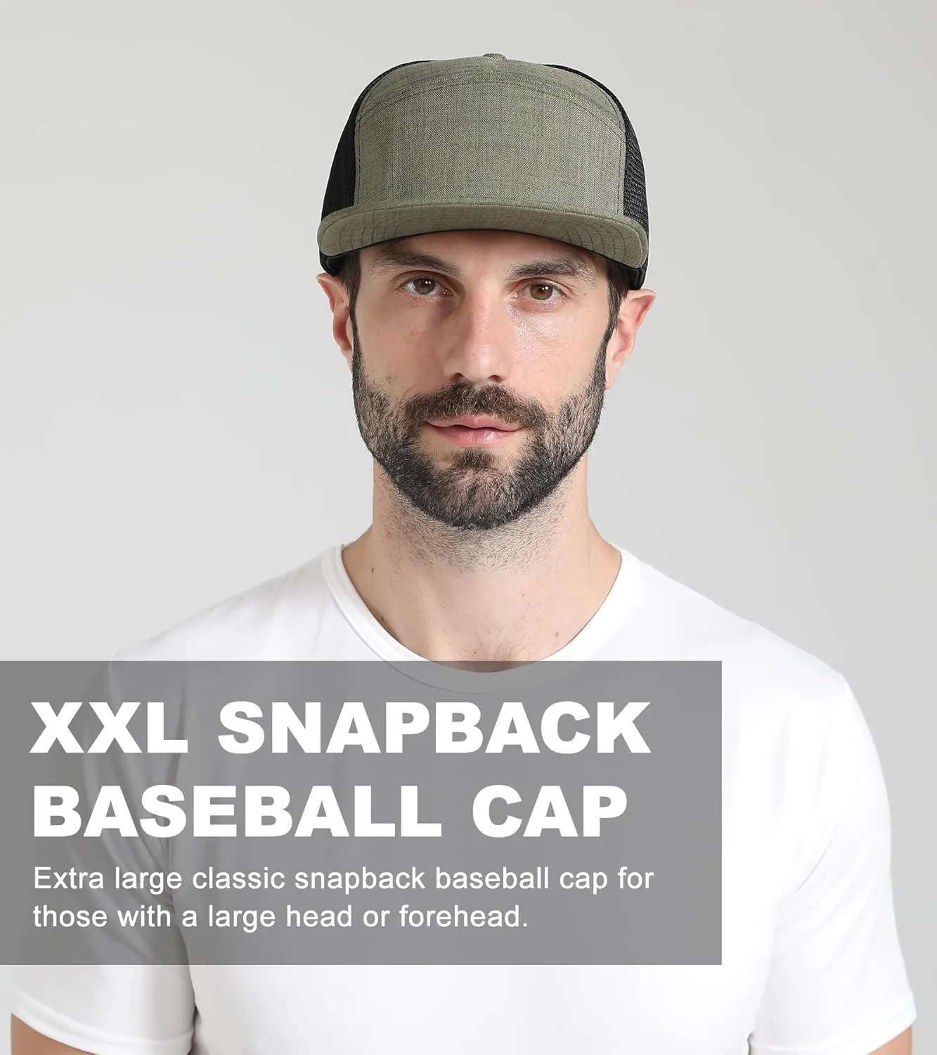 Oversize XXL Blank Flatbill Mesh Snapback Cap Extra Large 6 Panel Camper Style Hat for Men Big Head 23.6"-25.6"